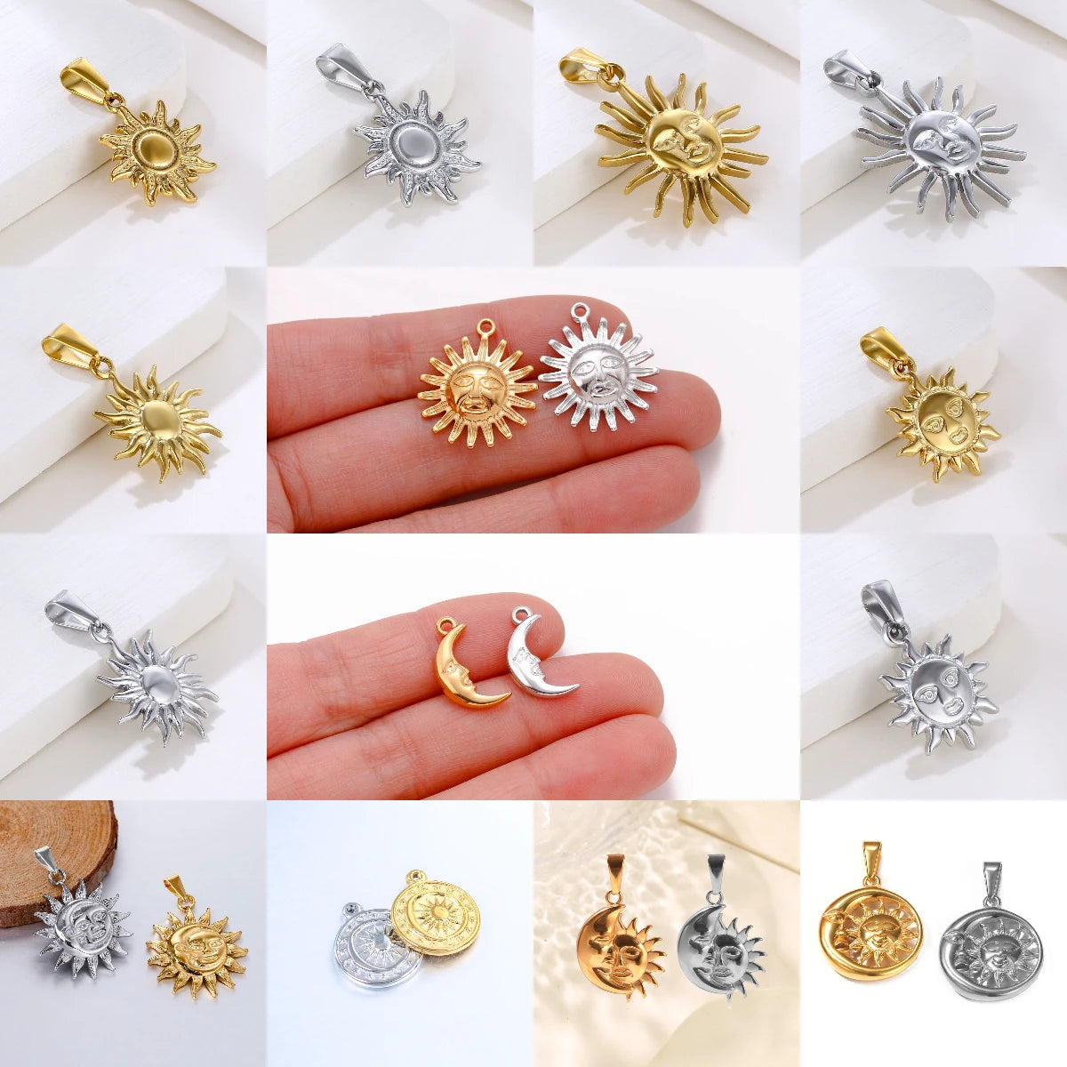 Custom Women Necklace Jewelry Accessories Crescent Moon Sun Pendant Factory Low MOQ Gold Heart Eye Pendant Seashell Charm