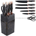 7 Pieces Set Kitchen Stainless Steel Blade Marbling Knife Set with Universal Knife Block