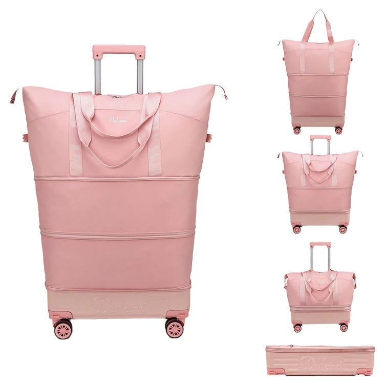 Waterproof Polyester Luggage Foldable Large Capacity Trolley Travelling Bag Weekend Oxford Rolling Duffel Bag
