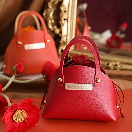 Creative Baby Shower Party Favors Leather Handbag Pink Blue Red Candy Bags Wedding Christmas Gifts Cute Basket