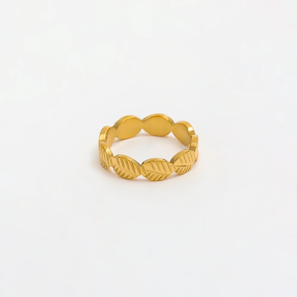 High End 18K PVD Gold Plated Olive Leaf Rings Stainless Steel Women Rings Tarnish Free Fashion Jewelry