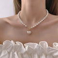 Ins OT Clasp Clavicle Chain Necklace Heart Pendant Necklace Imitation Pearl Necklace