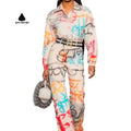 Custom Designer Women's Green Dimple Printed Graffiti Streetwear Two Piece Set Long Sleeve Top & Leggings Pants Set