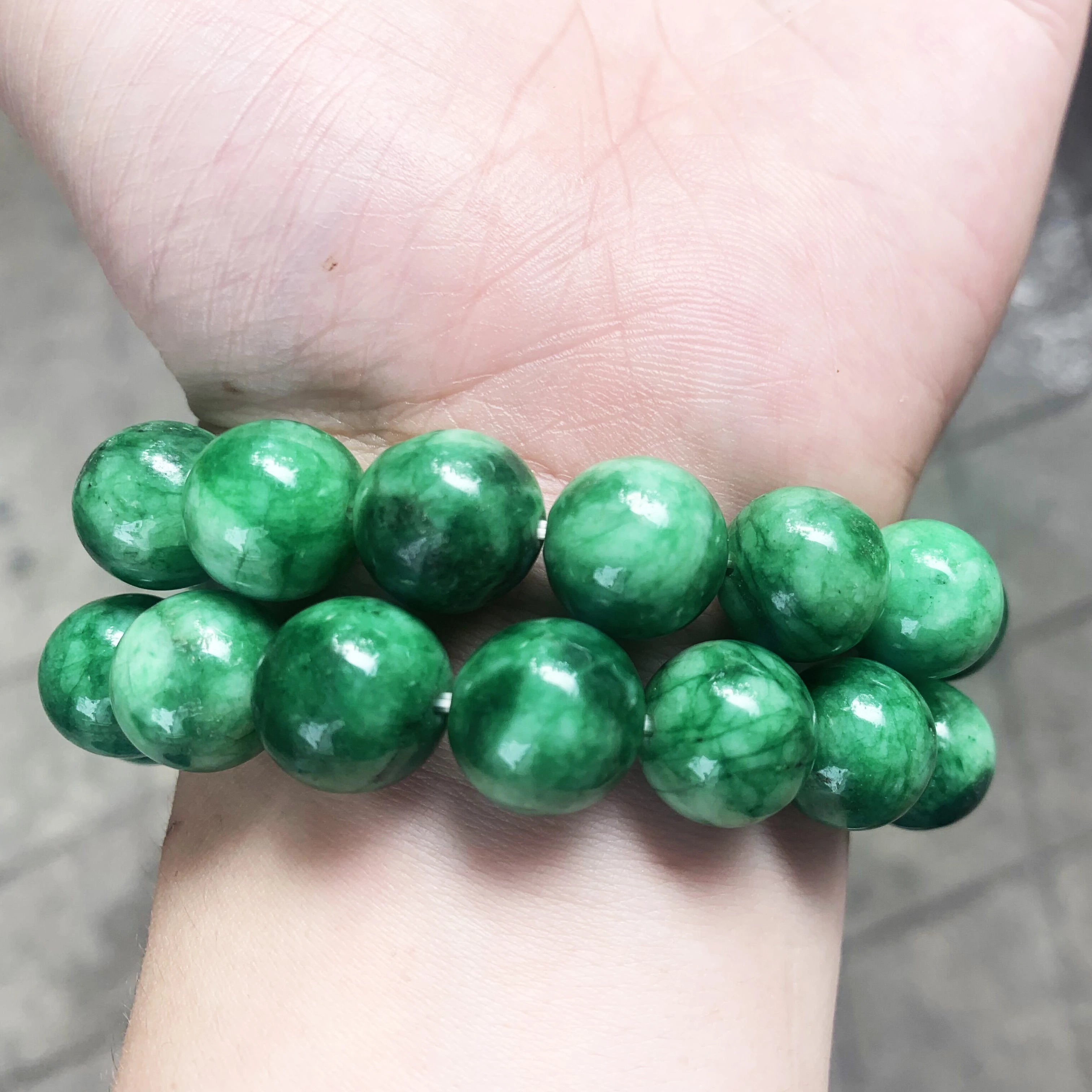 BMZ 2022 Hot Sell Dragon-King Green Jade Beaded Bracelet 13mm Ball Shape Religious for Wedding Gift New Natural Elastic Texture