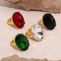 Luxury Cubic Zirconia Large Glass Oval Finger Ring Stainless Steel 18K Gold Plated Gemstone Ring for Wedding Engagement Gifts