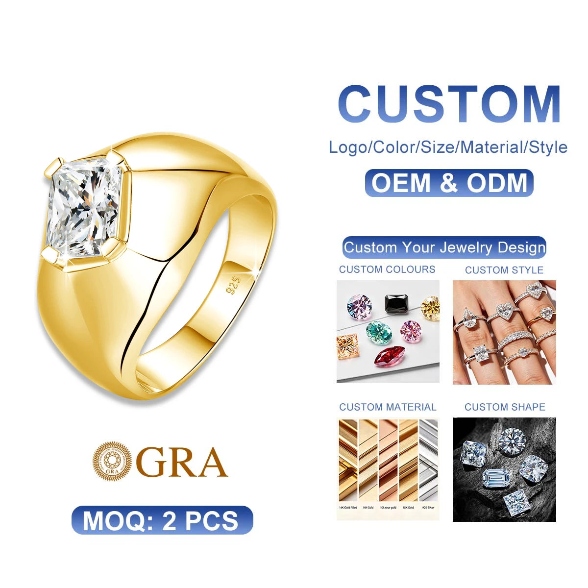 Luxury Engagement Jewelry Designer Streamlined Style 2ct Emerald Joyeria Moissanite Diamond VVS1 Men Ring Silver 925 Anelli