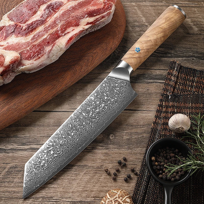 8 Inch Japanese Chef Kiritsuke Knife 67-Layer Damascus Steel Blade Carbon Steel Olive Wood Handle Kitchen Damascus Japanese