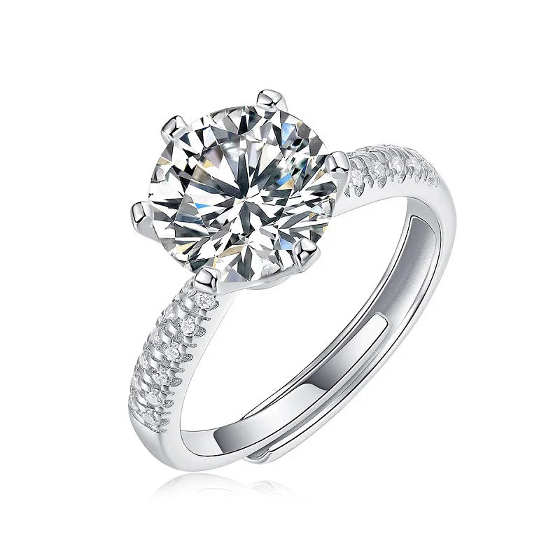 3CT S925 Sterling Silver Inlay Moissanites Ring for Women Six Claw Wedding Mossanite Jewelry