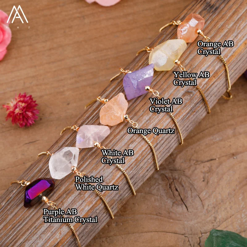 Wholesale Rock Stone Chunky Bracelet Beaded Boho Gold Plated Crystal Quartz for Gift