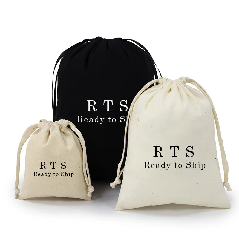 Ready to Ship MOQ 100 Organic Biodegradable Natural Cotton Canvas Muslin Linen Drawstring Dust Packing Bag