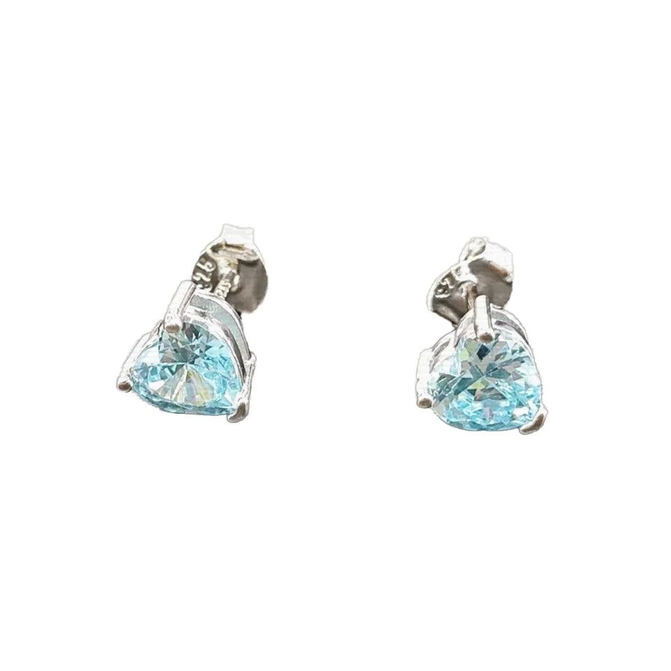 925 Sterling Silver Heart Stud Earrings Multicolour Heart Shape CZ Zircon Rhodium Plated Stud Earring