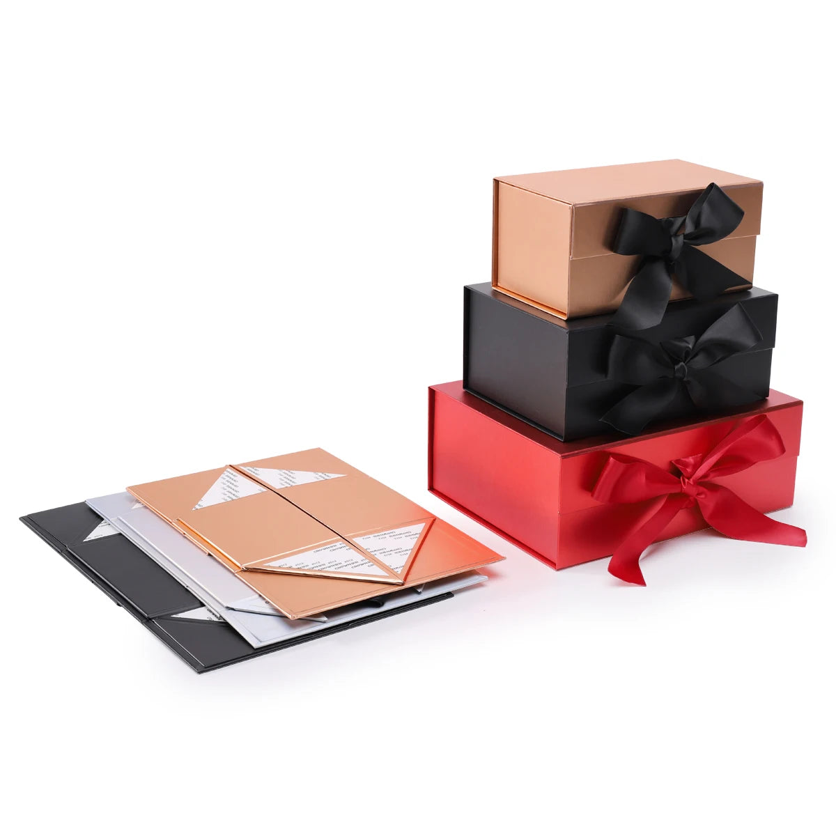 Ready Ship Foldable Cardboard Gift Boxes Recycled Materials Ribbon Custom Logo UV Coating Magnetic Closure Rigid Boxes Embossing