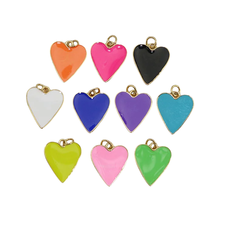 JS1633 Dainty 18K Gold Plated Over Brass Colorful Enamel Neon Heart Charm Pendants for Necklace Earring Making Supplies