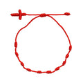 Wholesale in Stock Red Handmade Knotted Rosary Nylon Rosary Ethnic Black Hand Rope Cross E 7-knot Bracelet
