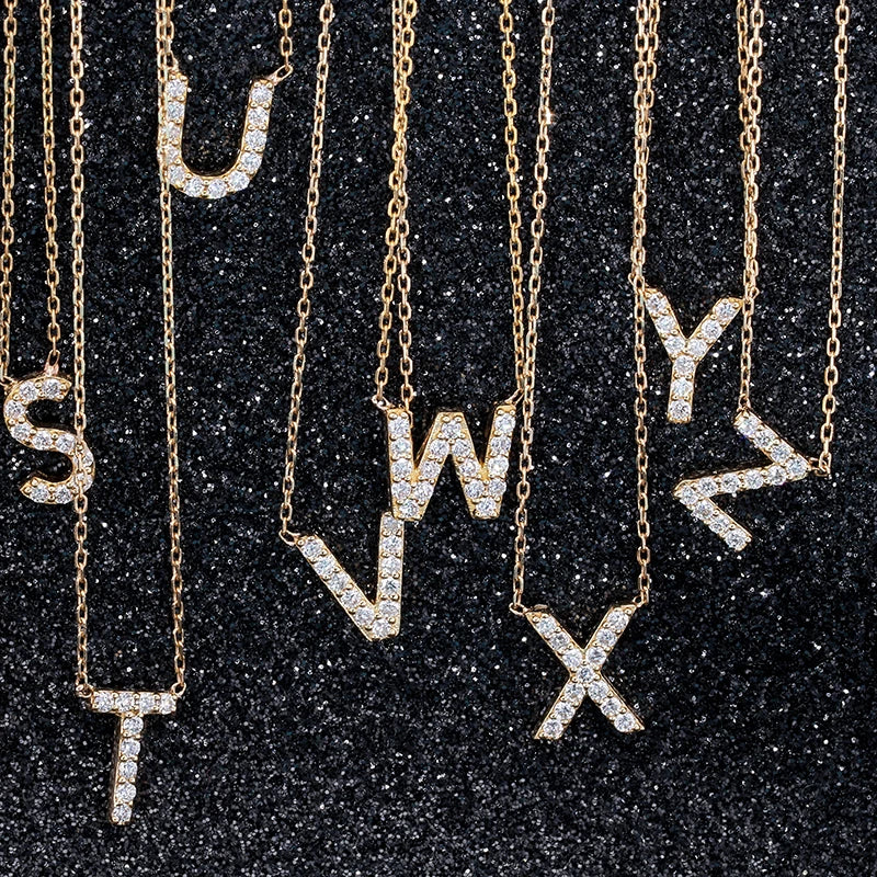 Ready to Ship Starsgem Initial Necklace 18 Karat Gold Melee Lab Diamonds 26 Letter Alphabet Necklace