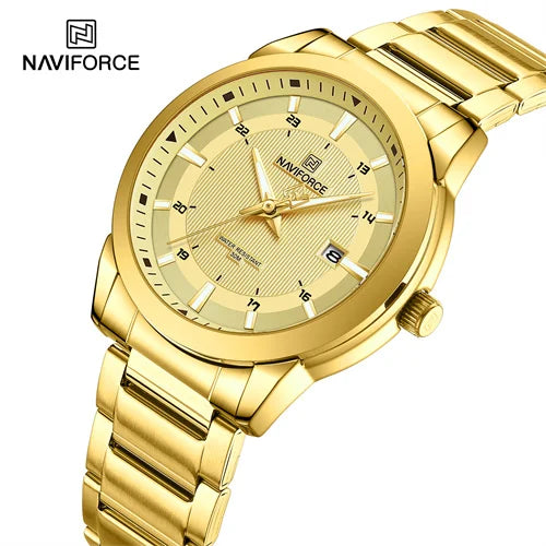 NAVIFORCE 8029 GGG OEM Custom Logo Stainless Steel Quartz Wrist Watches for Men Business Luxury Gold Big Dial Male Jewelry