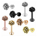 Wholesales Rose Flower Cartilage Earrings Helix Barbell Lip Piercing Stud Stainless Steel Lip Rings Barbell Daith Jewelry
