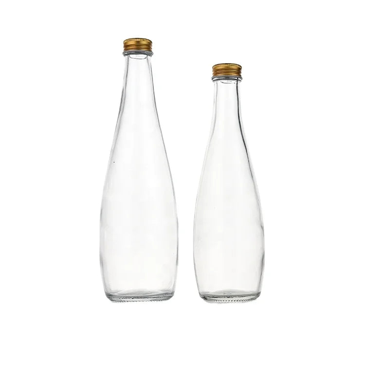 Factory Custom clear 330ml 500ml Glass Sparkling Water Bottle with Aluminum Lid for Sparkling Water Packaging
