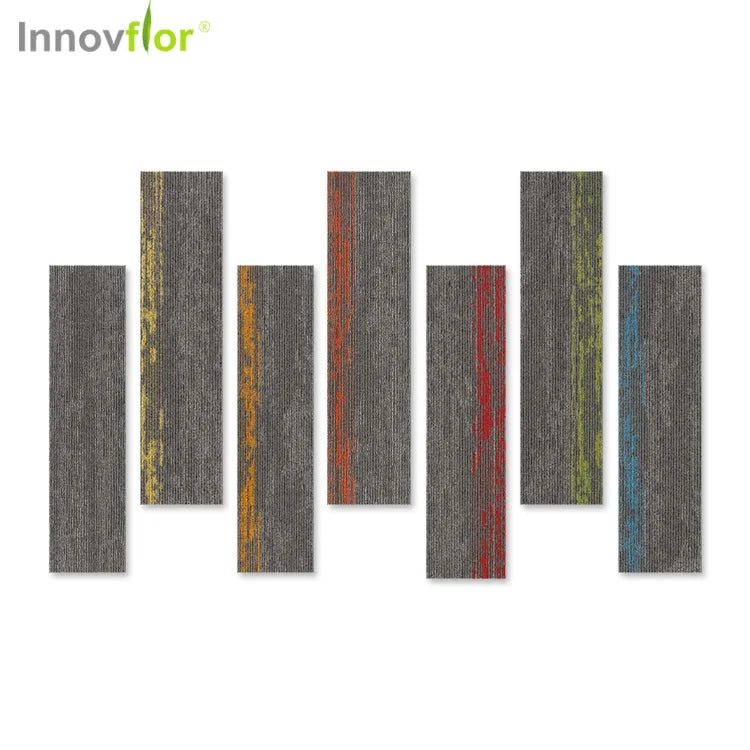 Carpet Tiles Loop Pile Low Pile Thick Modern Striped Nylon Stain Resistant Washable Home Office Use