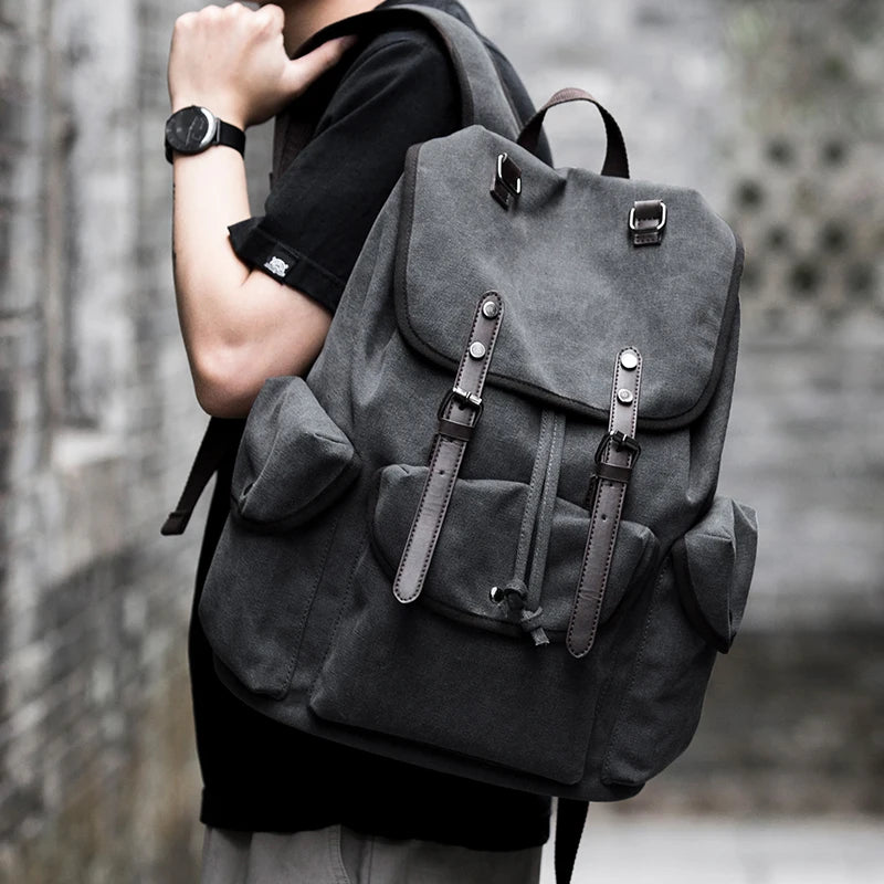 MOYYI Anti-theft Canvas Laptop Bags for Men Travel Backpack Outdoor Canvas Men's Backpack