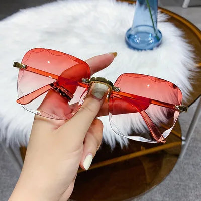 ADE WU XA98010 Women Fashion Wave Rimless Sunglasses Cut Edge Eyeglasses Square Sun Glasses Anti UV Shades