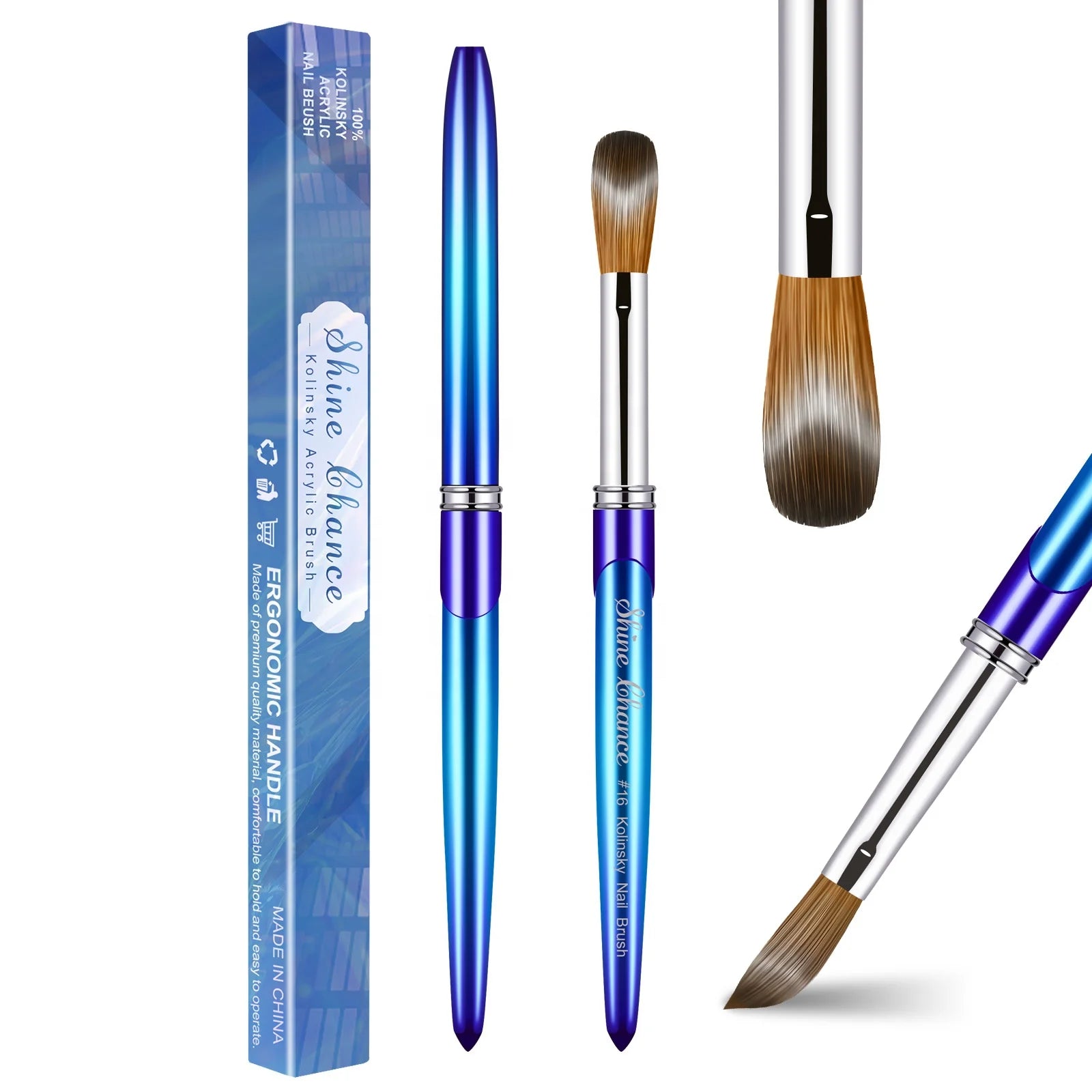 Customize logo Nails Kolinsky Brush Thick Hair Oem Factory Nail Brush Blue Purple Special Metal Handle Acrylic Brush