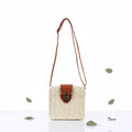 2026 Summer Beach Casual Geometric Print Natural Straw Tote Ladies Crossbody Handbag with Belt Square Shape