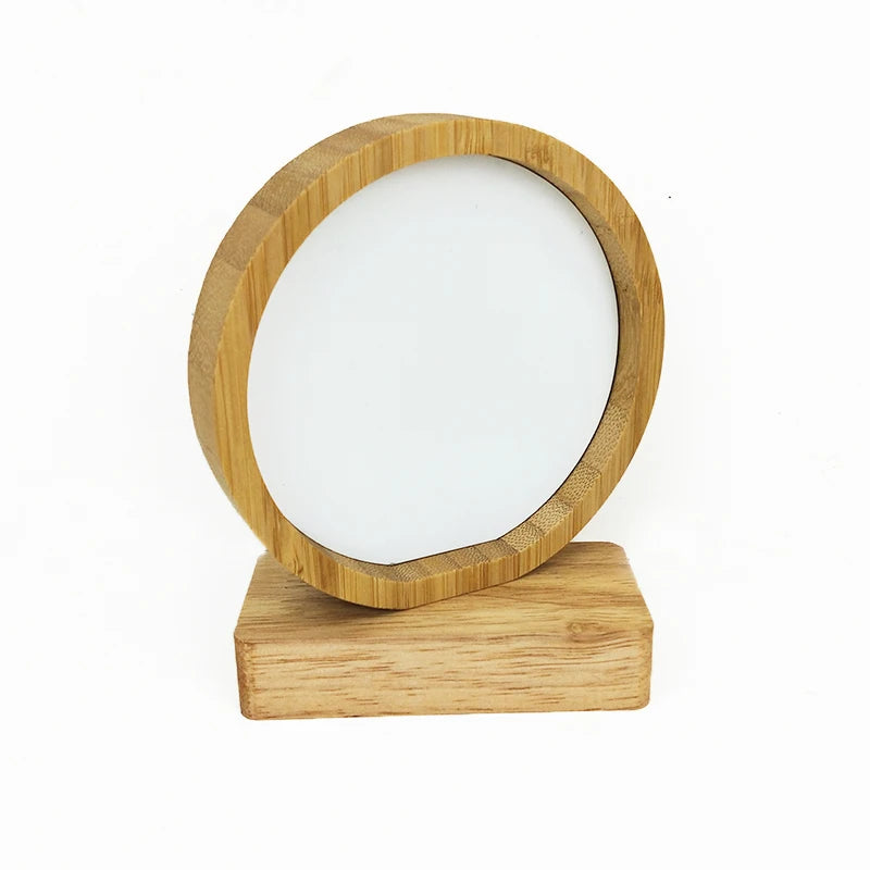 Qualisub Creative Circle Shape Bamboo Photo Frame Aluminum Stand Single-Sided Thermal Transfer Printing Blank for Heat Press