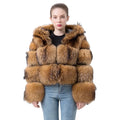Black Friday Sale QIUCHEN QC20018 New Arrival Plus Size Casual Winter Women Cropped Real Raccoon Fur Coat with Fur Hood