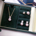 Simple Design Princess Round Diamond Freshwater Pearl Earrings Necklace Ring Set Crystal Pearl Jewelry