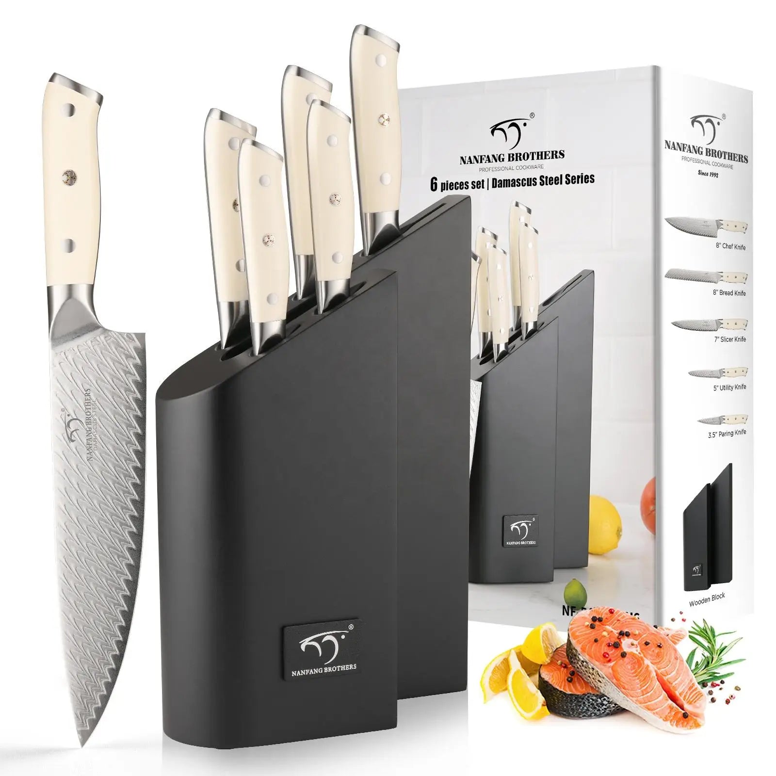 High Hardness Professional Damascus Steel Bread Utility Chef's Knife Set With Anti-slip ABS Handle