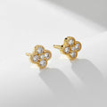 Fashion Four Leaf Clover CZ 925 Sterling Silver Gold Plated Women Jewelry Stud Earrings
