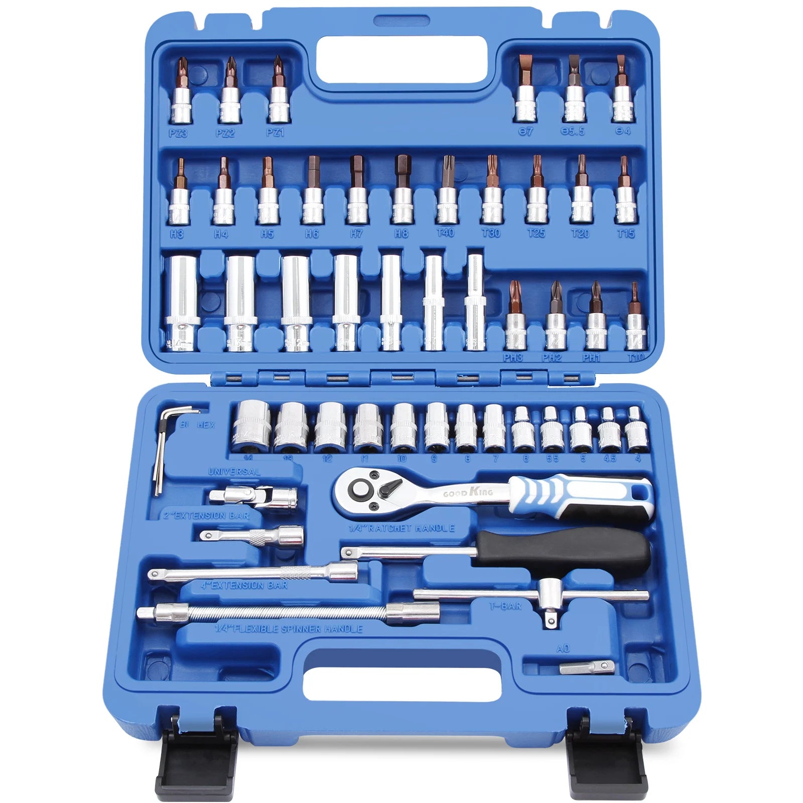 Goodking Professional High-grade 72 Teeth Dr. 1/4" 53pcs Chrome Vanadium Hand Socket Tool Set