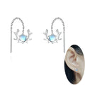HOT Wholesale 925 Sterling Silver Elk Antler Threader Earings Women Tassel Pull Through Earring Short Deer Horn Thread Earrings