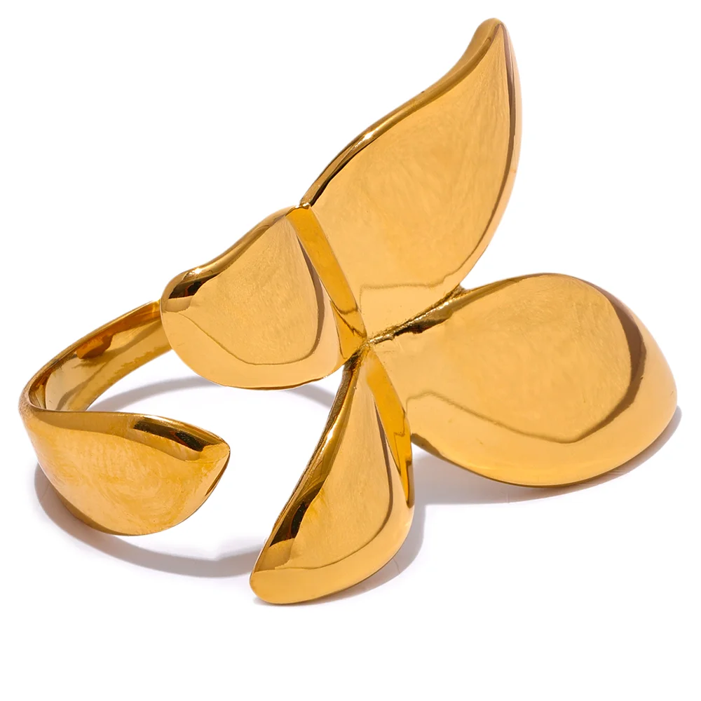 JINYOU 2829 Exquisite Stainless Steel Butterfly Ring Waterproof 18K PVD Plated Metal Fashion Finger Jewelry 2025