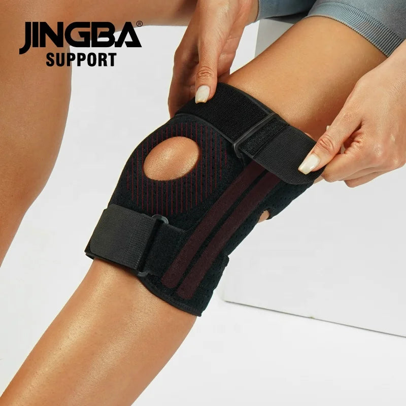JINGBA OEM/ODM  Sport Knee Brace with Patella Silicone Gel Pad and Anti-slip Strap Side Stabilizers to Avoid Knee Injuries Knee