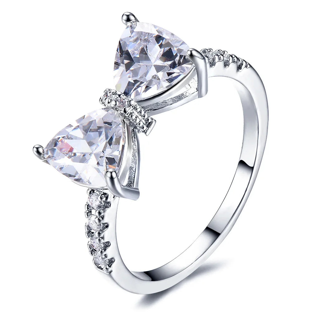 HOVANCI Lovers Jewelry Sparkling Bow Knot Stackable Butterfly Wing Finger Rings for Women Micro Pave AAA CZ Valentine's Day Gift