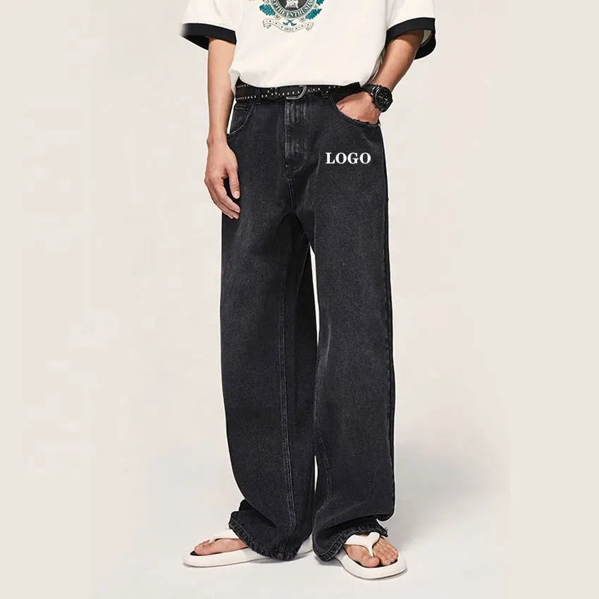 NZ008 Wholesale Custom Streetwear Baggy Jeans  Washed Distressed Stacked  Fashion Casual Wide Leg Jeans Men Loose Denim Pants