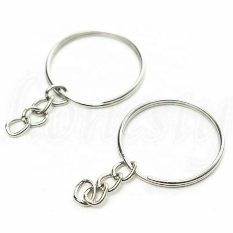 50pcs Polished Silver Short Chain Keyring DIY Metal Jewelry Tool with Split Ring Findings