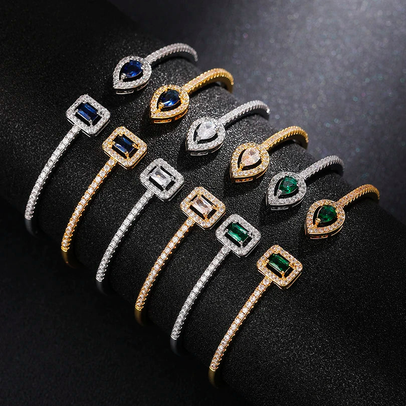 CAOSHI Good Quality Luxury Green/White/Blue Silver Gold Cubic Zirconia Hand Cuff Bracelet Bangle for Women Female