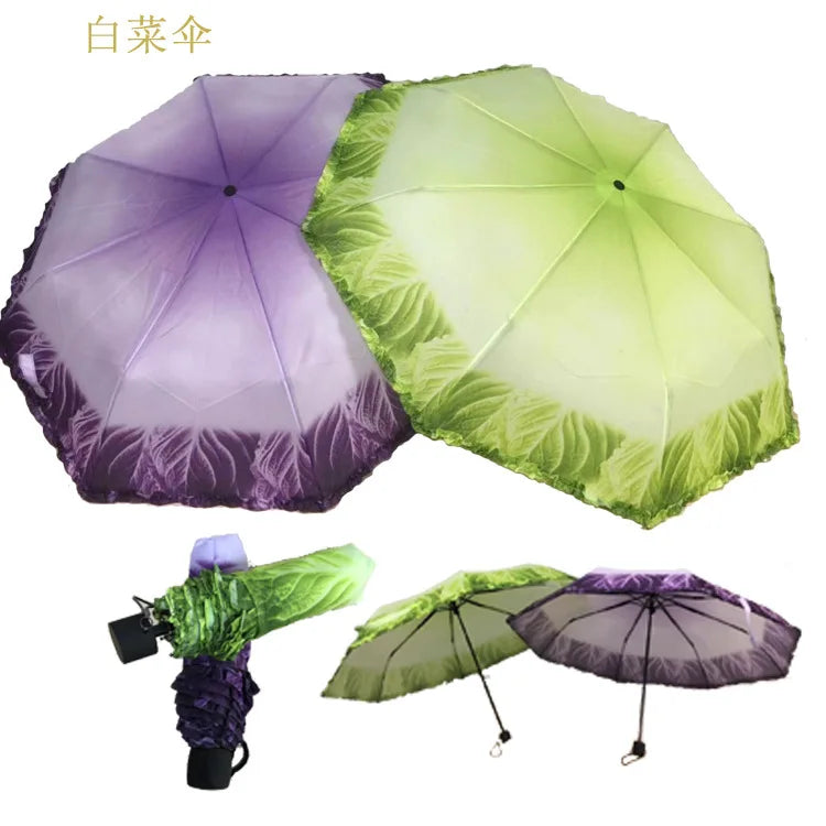 Cabbage Umbrella 3 Folding Umbrella Manual Open Innovative Vegetable Umbrella