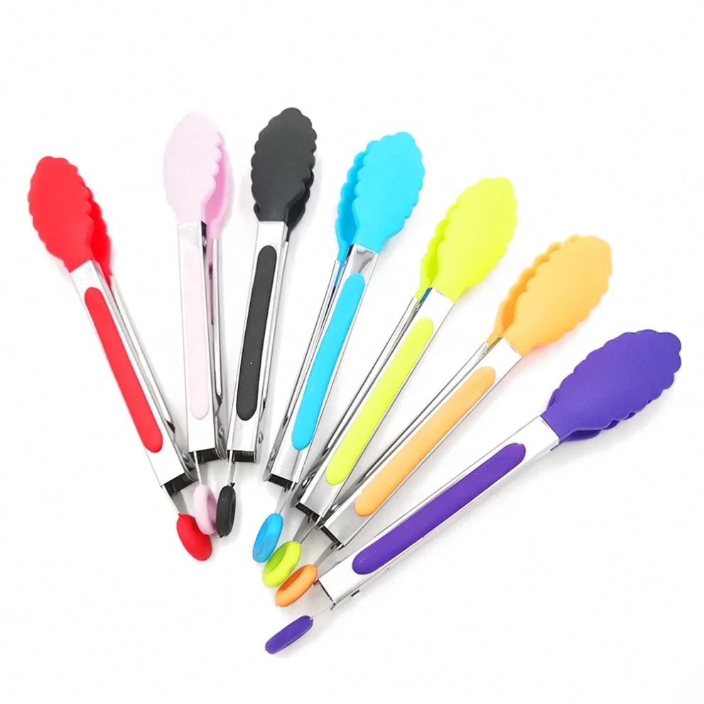 Bread Cooking Food Serving Tongs Kitchen Tools Stainless Steel Silicone Kitchen Tongs BBQ Clip Salad