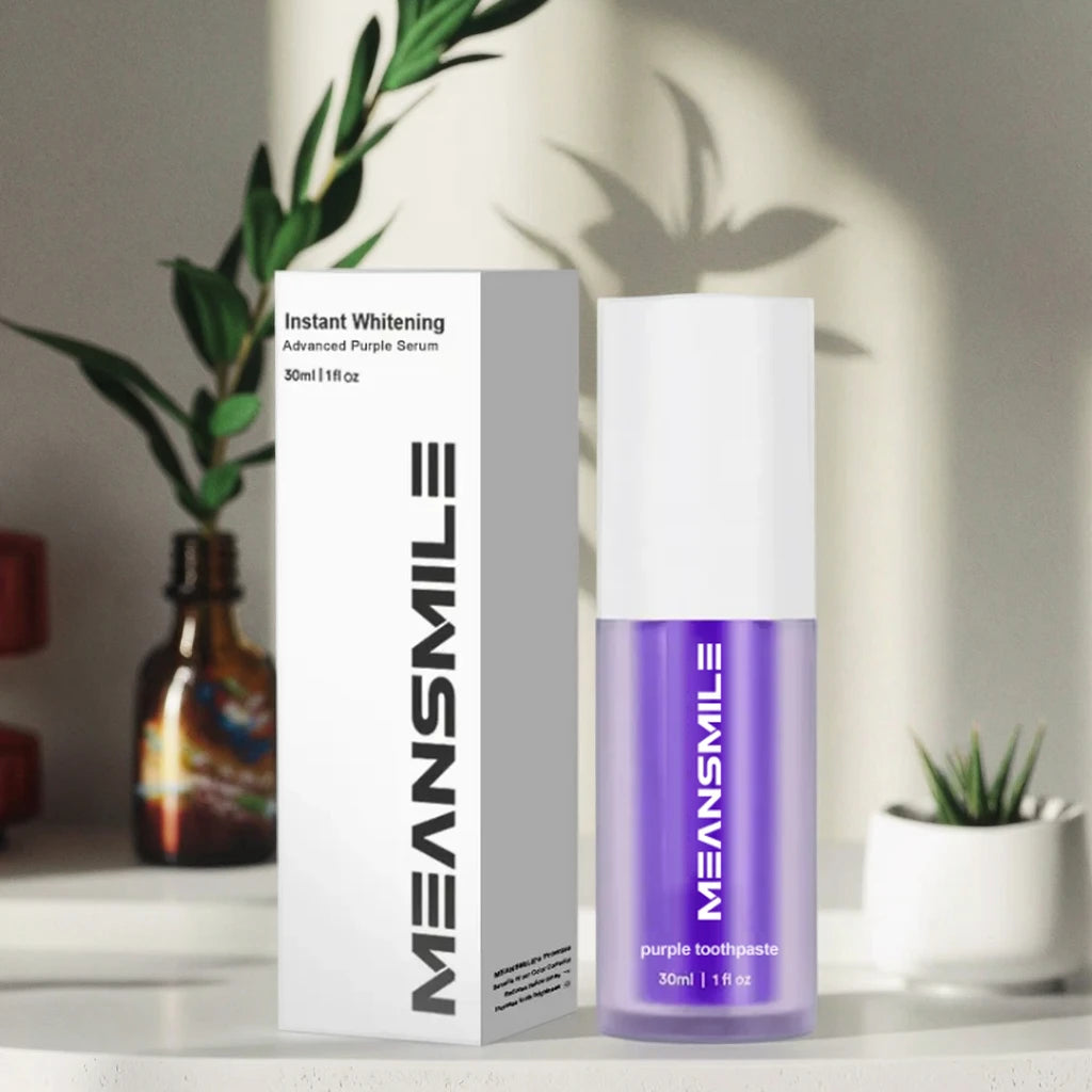 MEANSMILE Professional 30ml Purple Toothpaste with Mint Flavor Home Use Advanced Teeth Whitening Serum for Brighter Smile