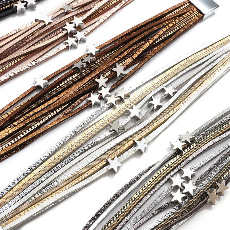 Hot-selling Multi-layer Leather Magnet Buckle Women's Bracelet Summer Beach Holiday Women's Bracelet