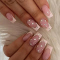 Wholesale High Quality Diamond Press Designs French Nail Pink White Gel Press on Nails False Set With Nail Glue