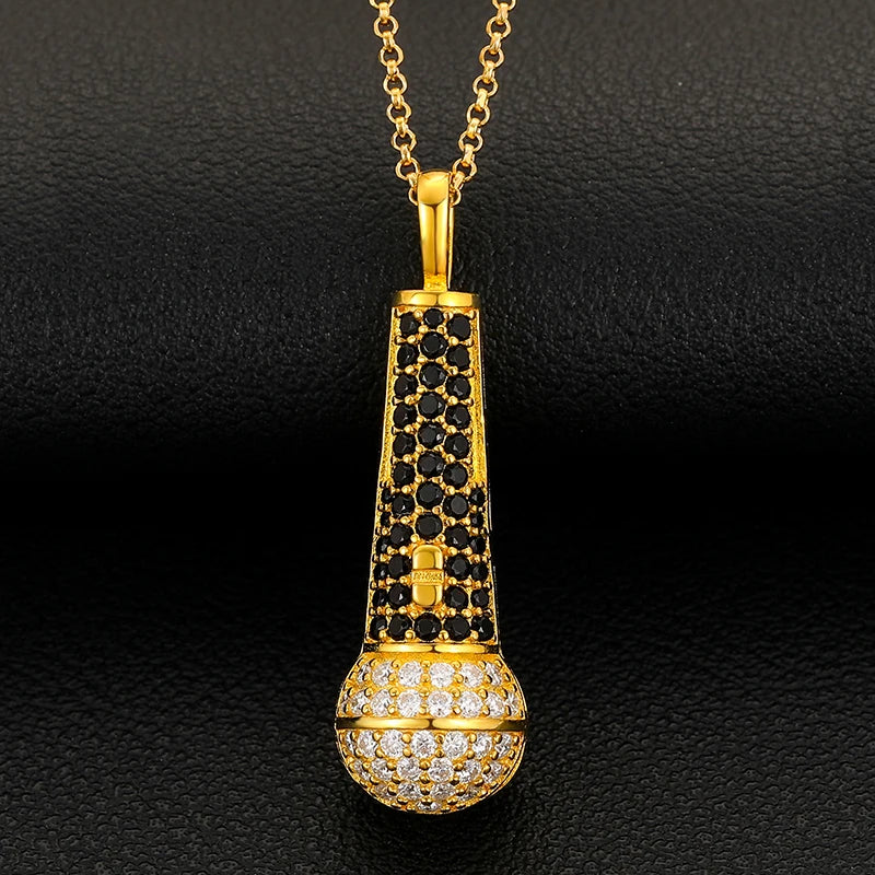 Unique Microphone Design Pendant Jewelry 14K Gold Plated 925 Sterling Silver VVS D Color Moissanite Iced Out Necklace