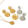 New Designs 18K PVD Gold Filled Sunflower Necklace Earrings Rings Jewelry Set Waterproof Tarnish Free Dainty Jewelry