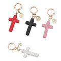 Factory wholesale crystal Diamond Rhinestones Luxury Bling glitter christian jesus pink cross keychain for Women bag Purse Charm
