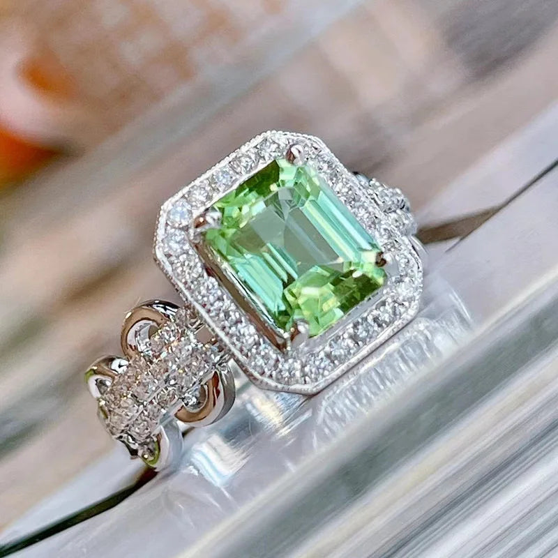 CAOSHI Vintage Style Square Light Green Crystal Cubic Zirconia Round Band Rings for Hot Sale Trend Party Wedding Rings for Women
