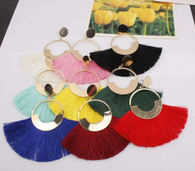 6 Pairs of Tassel Hoop Earrings Bohemian Fan Pendant Earrings Women Wear Daily Party Earrings